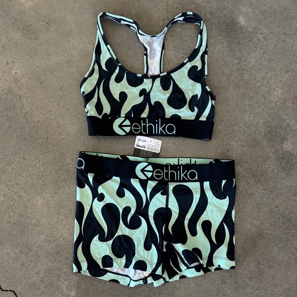 Ethika Black and Green Flame Sports Set